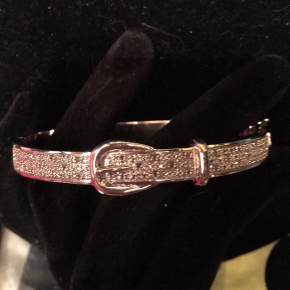 DIAMONDS Solid STERLING SILVER Bangle Bracelet Buckle design locking clasp - Picture 12 of 16